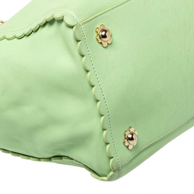 Pre Owned Mulberry Mint Green Leather Flower Cecily Tote