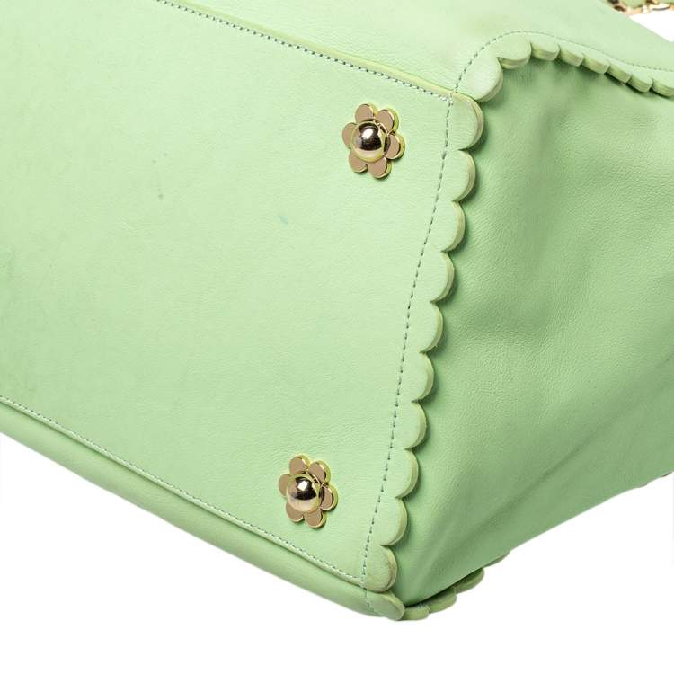 Pre Owned Mulberry Mint Green Leather Flower Cecily Tote