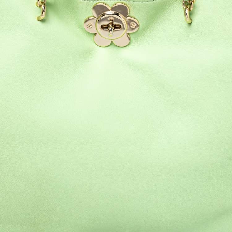 Pre Owned Mulberry Mint Green Leather Flower Cecily Tote