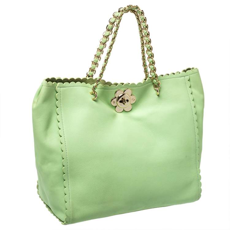 Pre Owned Mulberry Mint Green Leather Flower Cecily Tote