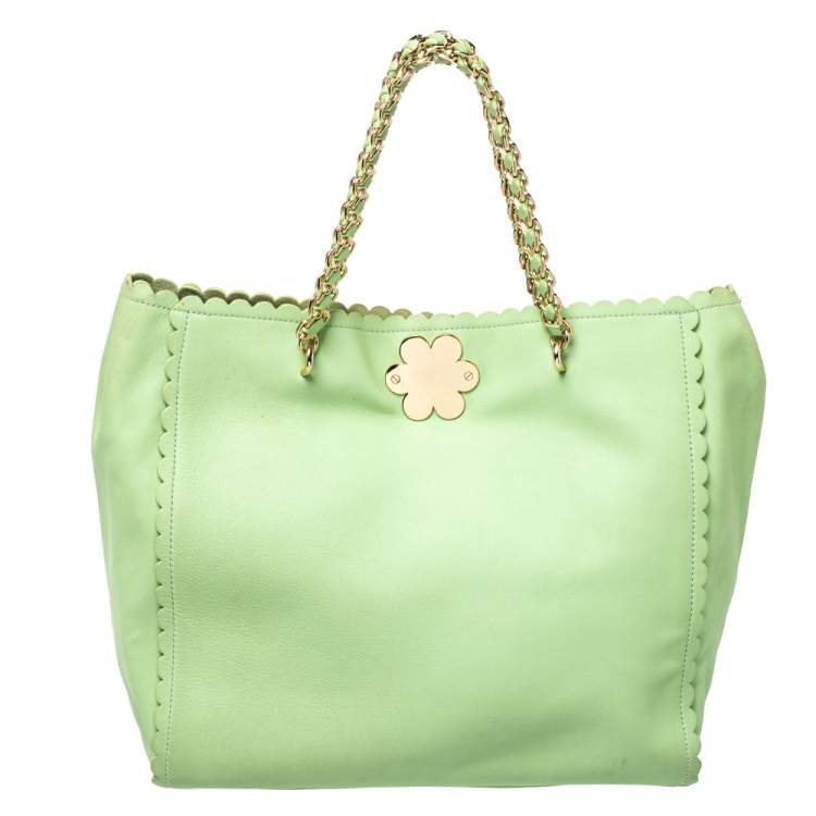 Pre Owned Mulberry Mint Green Leather Flower Cecily Tote