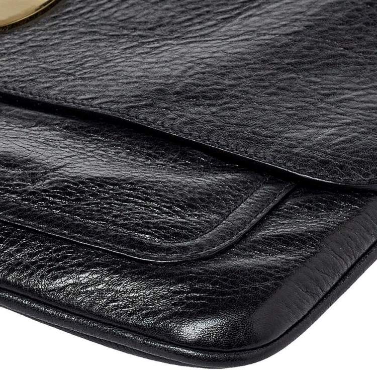 Pre Owned Mulberry Black Leather Oversized Clutch