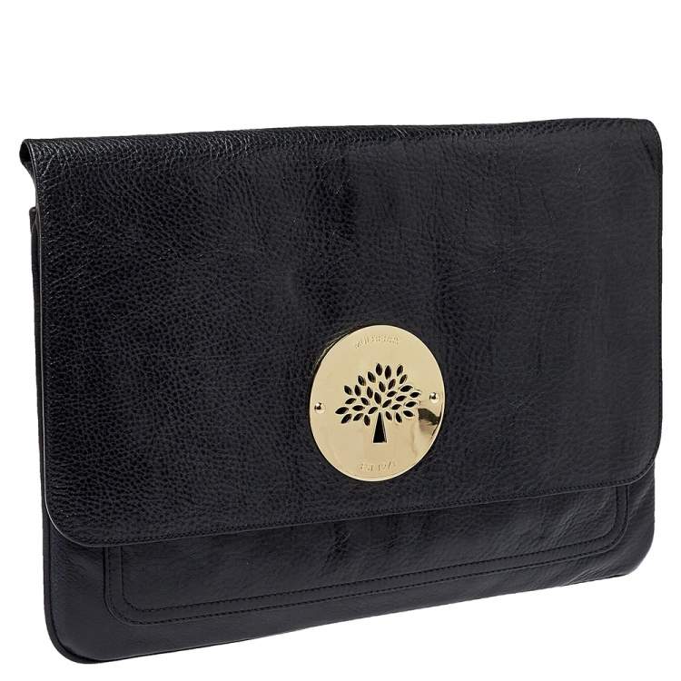 Pre Owned Mulberry Black Leather Oversized Clutch