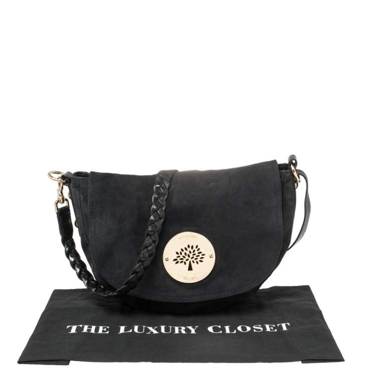 Pre Owned Mulberry Navy Blue Croc Effect Suede Daria Shoulder Bag