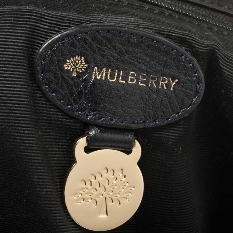 Pre Owned Mulberry Navy Blue Croc Effect Suede Daria Shoulder Bag