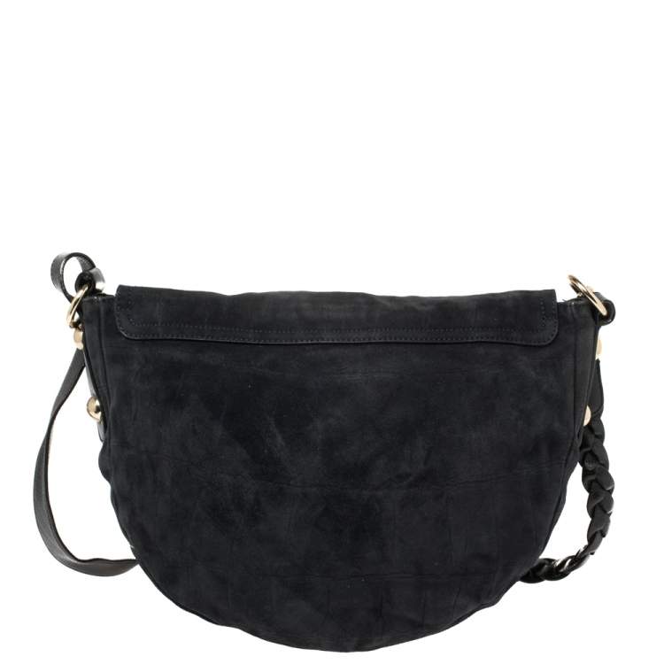 Pre Owned Mulberry Navy Blue Croc Effect Suede Daria Shoulder Bag