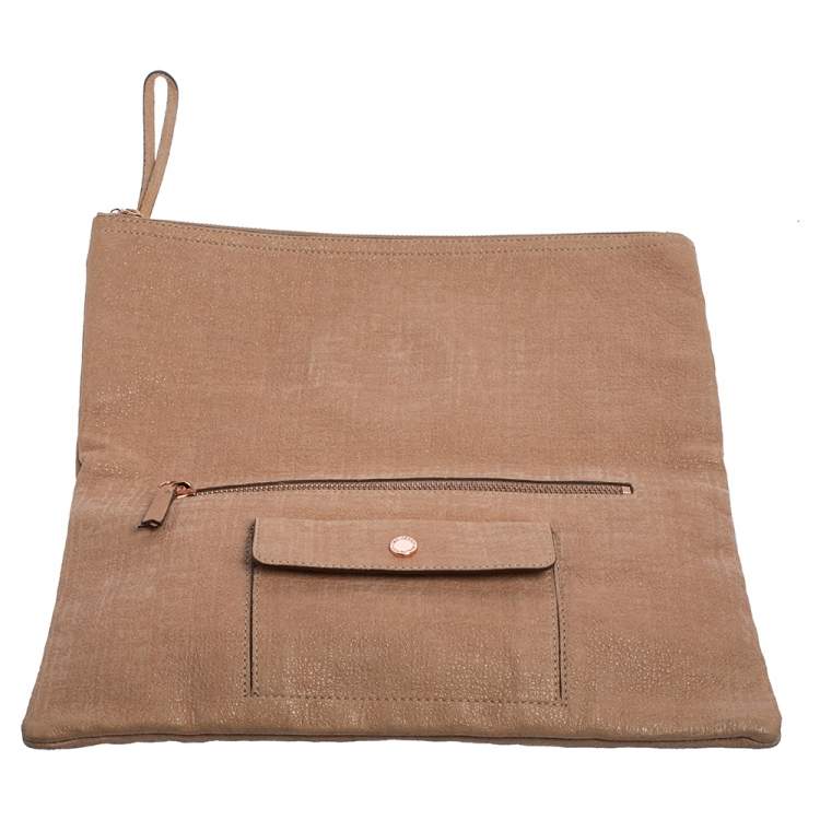 Pre Owned Mulberry Rose Gold Shimmer Nubuck Leather Daria Fold Over Clutch