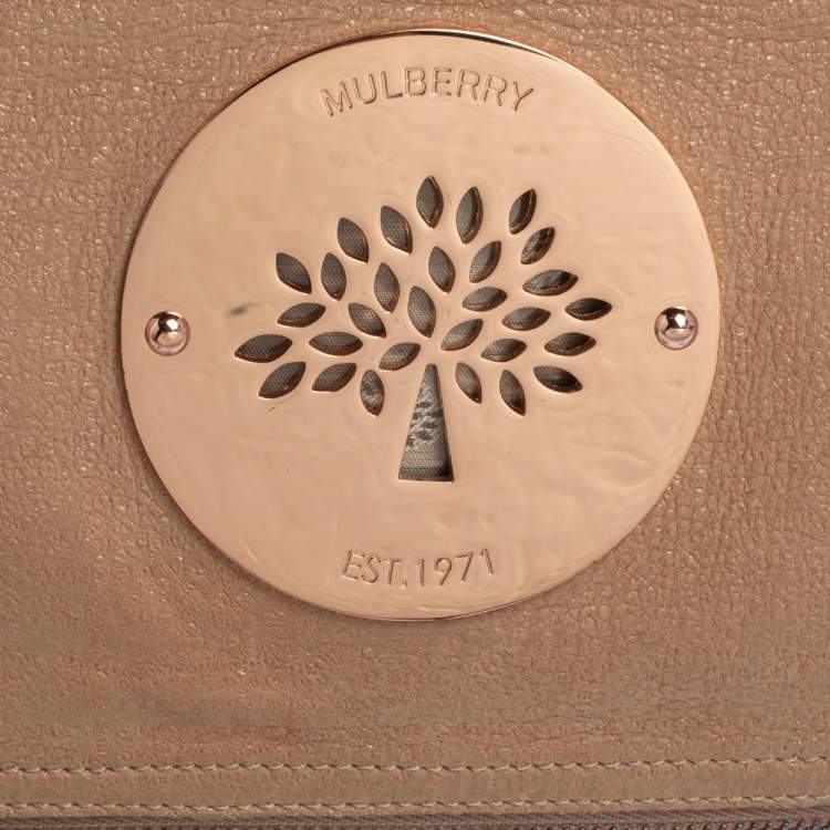 Pre Owned Mulberry Rose Gold Shimmer Nubuck Leather Daria Fold Over Clutch