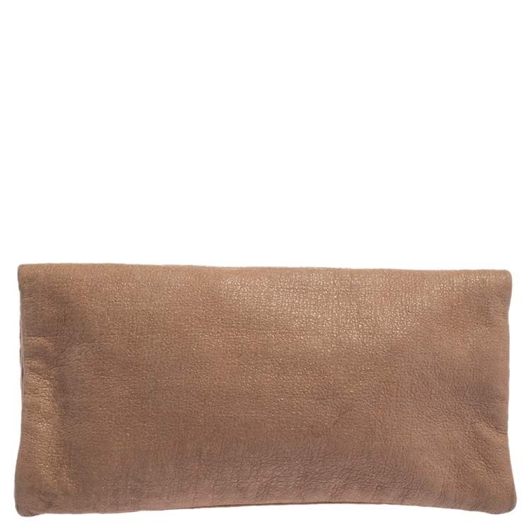 Pre Owned Mulberry Rose Gold Shimmer Nubuck Leather Daria Fold Over Clutch