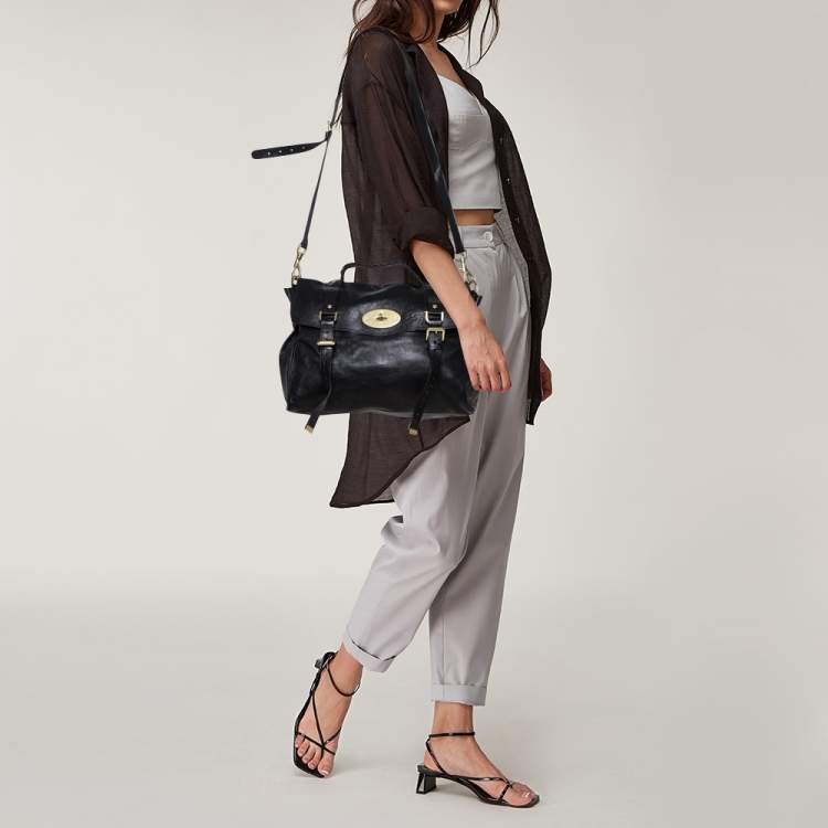 مملوكة مسبقًا Mulberry Black Leather Oversized Alexa Satchel