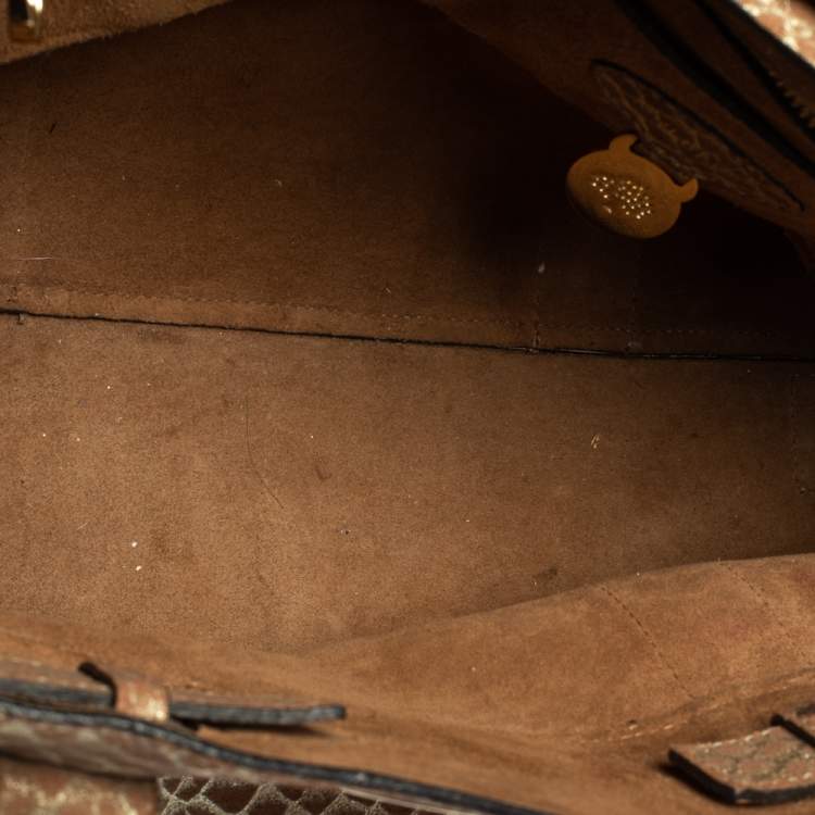 Pre Owned Mulberry Brown/Gold Snakeskin Effect Suede Bayswater Satchel