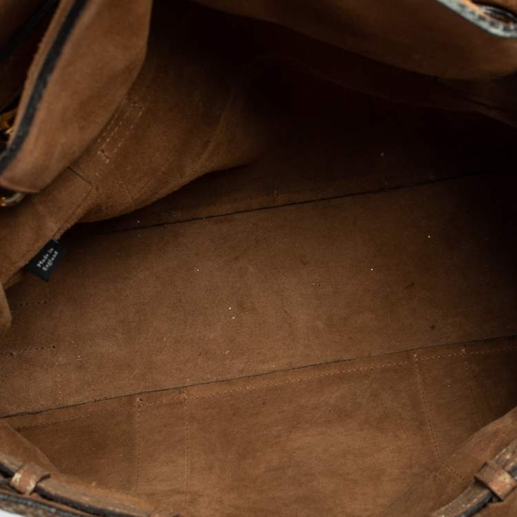 Pre Owned Mulberry Brown/Gold Snakeskin Effect Suede Bayswater Satchel