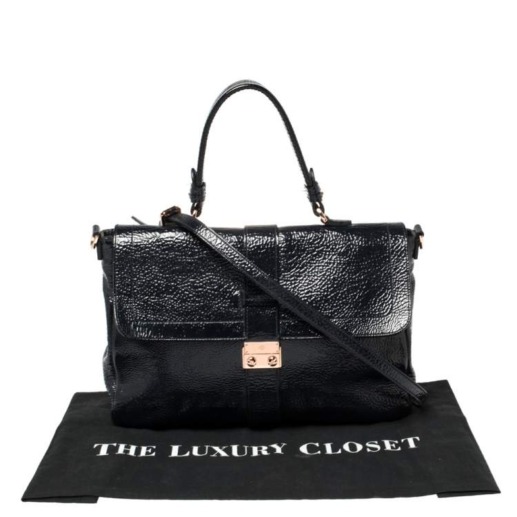 Pre Owned Mulberry Blue Patent Leather Harriet Top Handle Bag