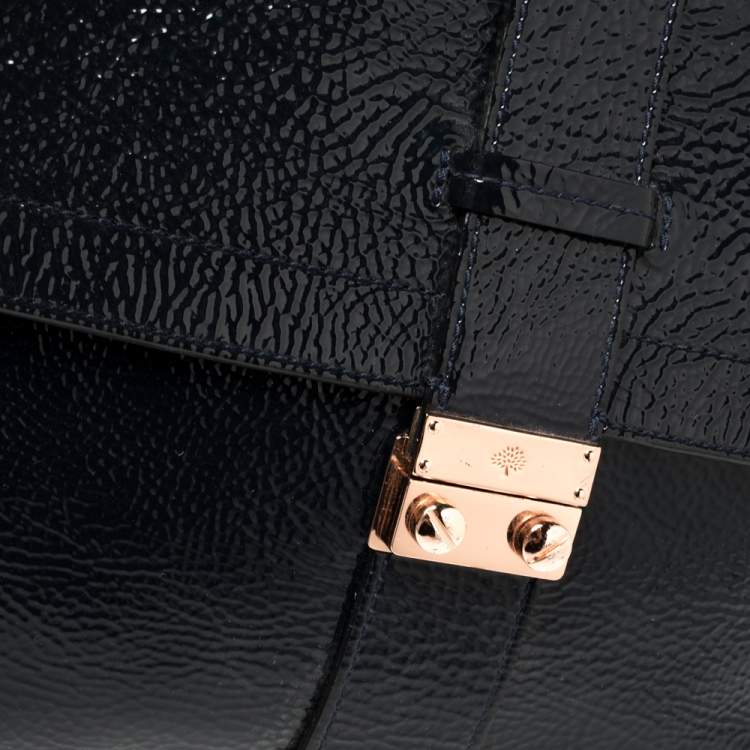 Pre Owned Mulberry Blue Patent Leather Harriet Top Handle Bag