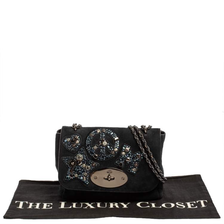 Pre Owned Mulberry Midnight Blue Suede Small Lily Embellished Shoulder Bag