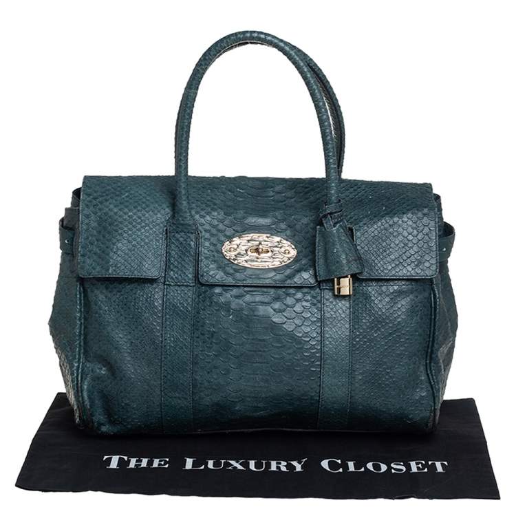 Pre Owned Mulberry Dark Green Python Effect Leather Bayswater Satchel