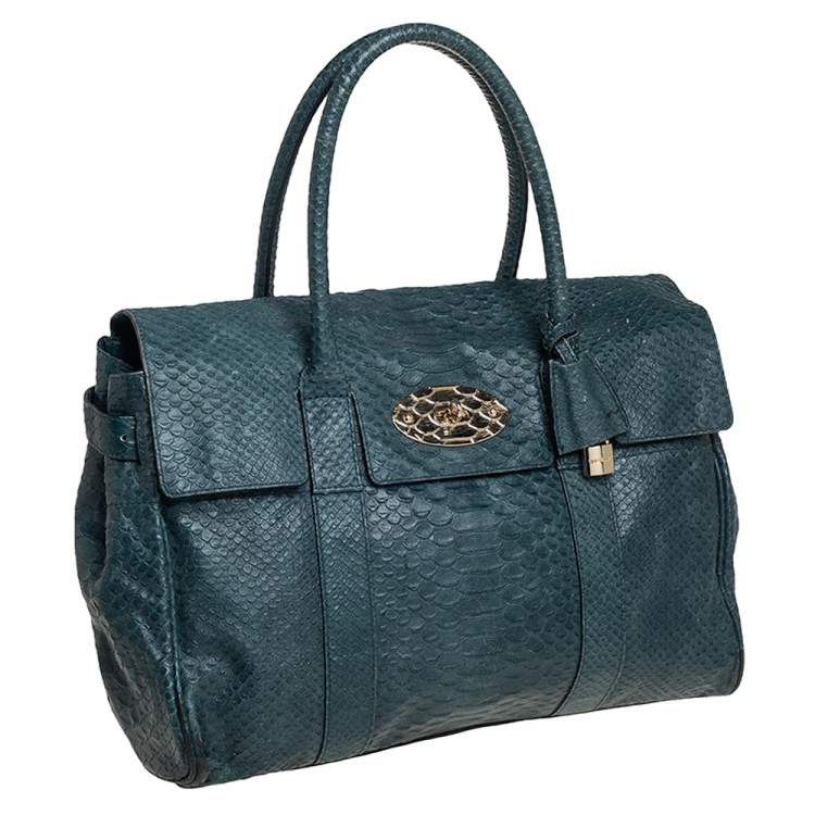 Pre Owned Mulberry Dark Green Python Effect Leather Bayswater Satchel