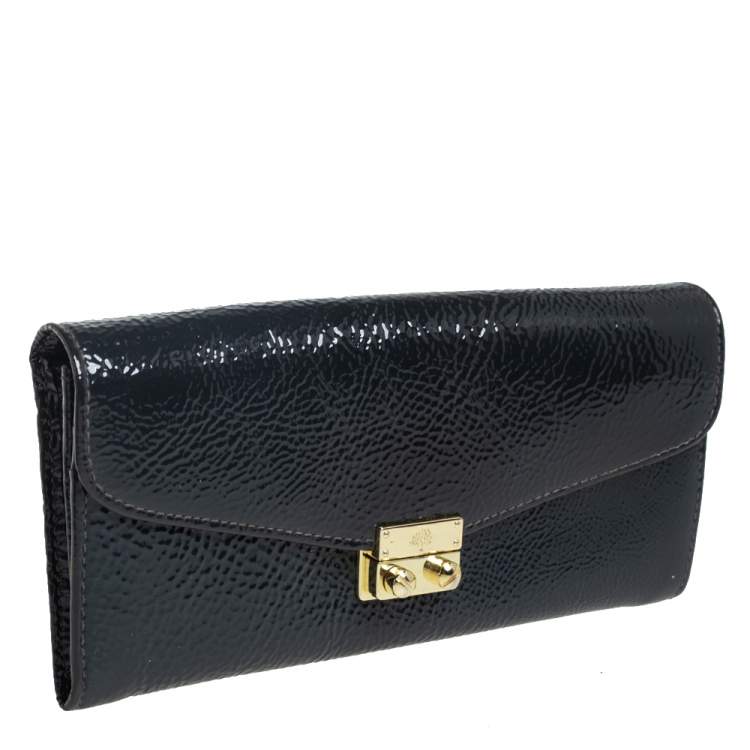 Pre Owned Mulberry Anthracite Patent Leather Flap Continental Wallet