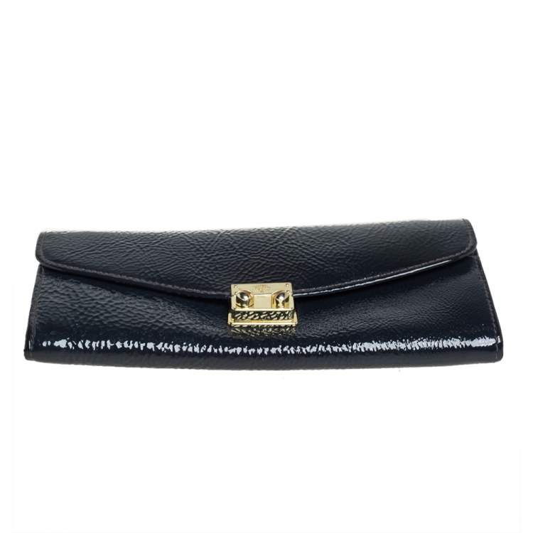 Pre Owned Mulberry Anthracite Patent Leather Flap Continental Wallet