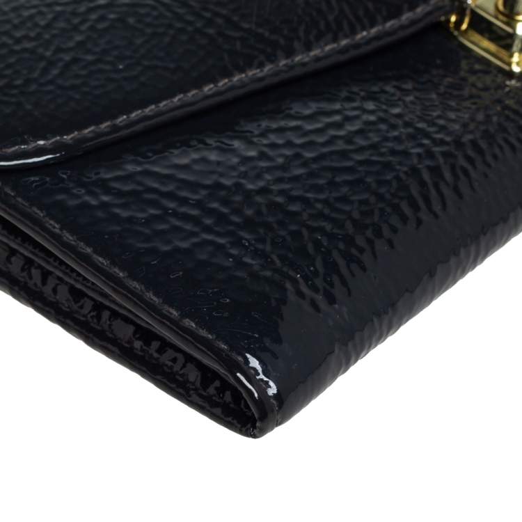 Pre Owned Mulberry Anthracite Patent Leather Flap Continental Wallet