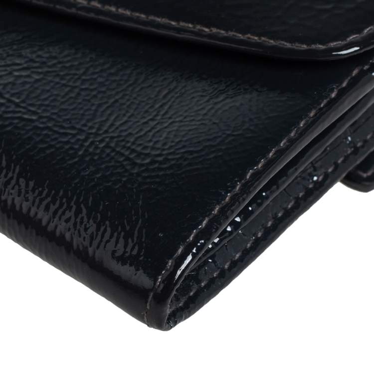 Pre Owned Mulberry Anthracite Patent Leather Flap Continental Wallet