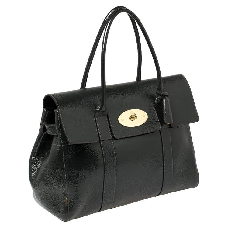 Pre Owned Mulberry Anthracite Patent Leather Bayswater Satchel