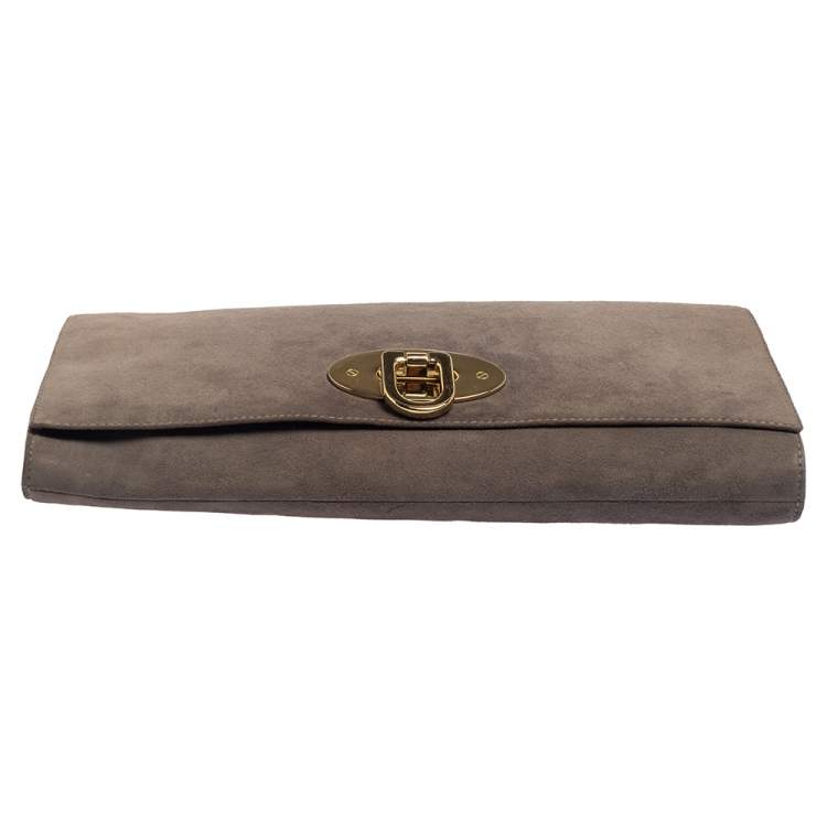 Pre Owned Mulberry Grey Suede Oversized Ava Clutch