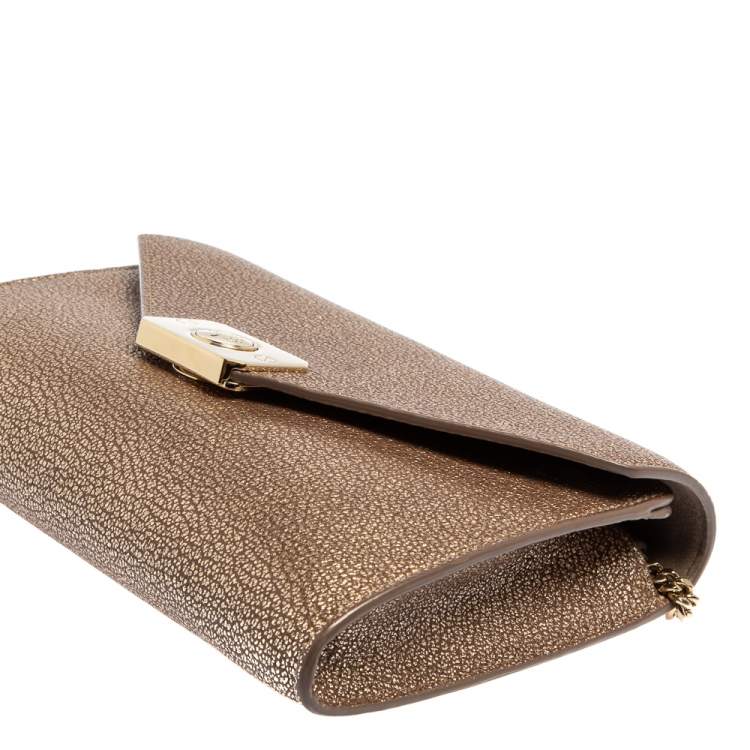 Pre Owned Mulberry Metallic Gold Leather Delphie Duo Chain Shoulder Bag