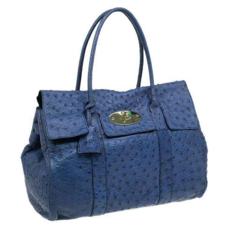 Pre Owned Mulberry Blue Ostrich Leather Bayswater Satchel Bag