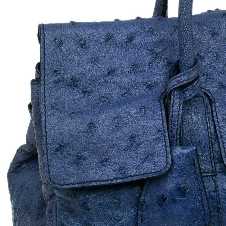 Pre Owned Mulberry Blue Ostrich Leather Bayswater Satchel Bag