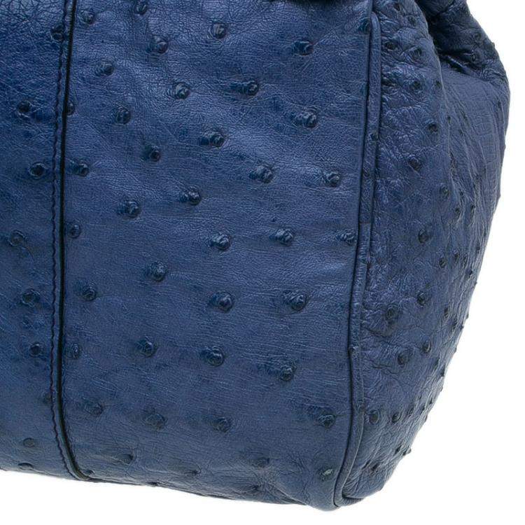 Pre Owned Mulberry Blue Ostrich Leather Bayswater Satchel Bag