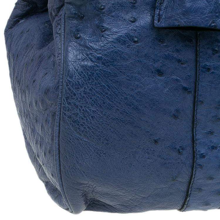 Pre Owned Mulberry Blue Ostrich Leather Bayswater Satchel Bag
