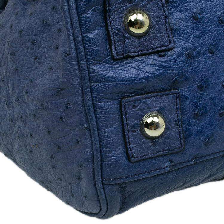 Pre Owned Mulberry Blue Ostrich Leather Bayswater Satchel Bag