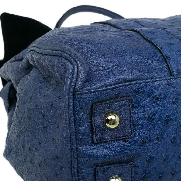 Pre Owned Mulberry Blue Ostrich Leather Bayswater Satchel Bag