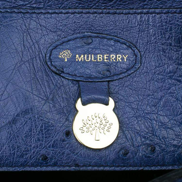 Pre Owned Mulberry Blue Ostrich Leather Bayswater Satchel Bag