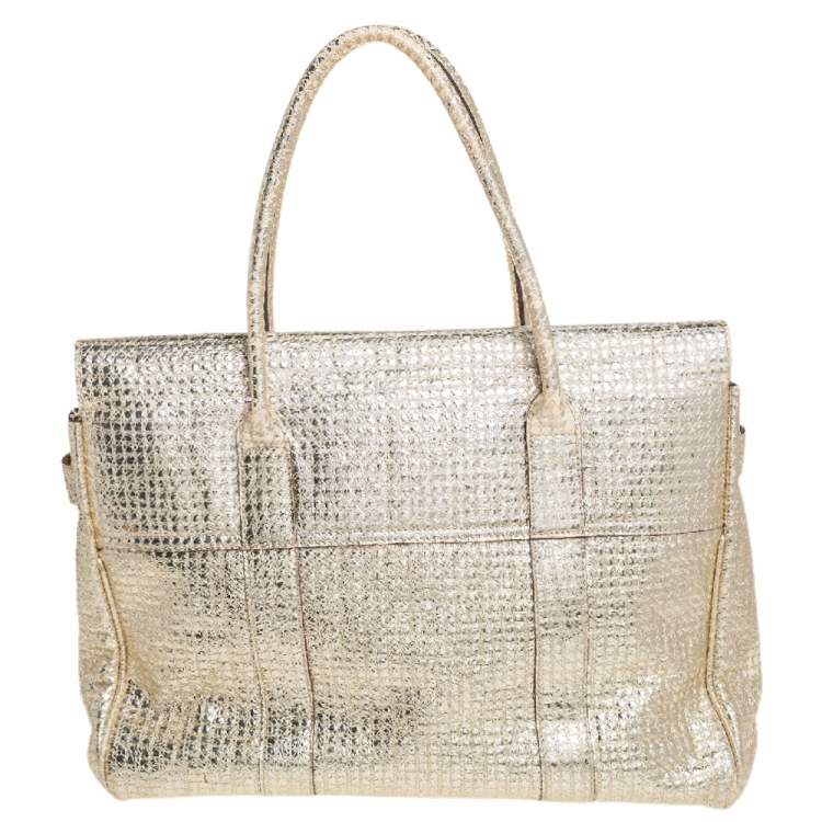 Pre Owned Mulberry Metallic Gold Textured Leather Bayswater Satchel