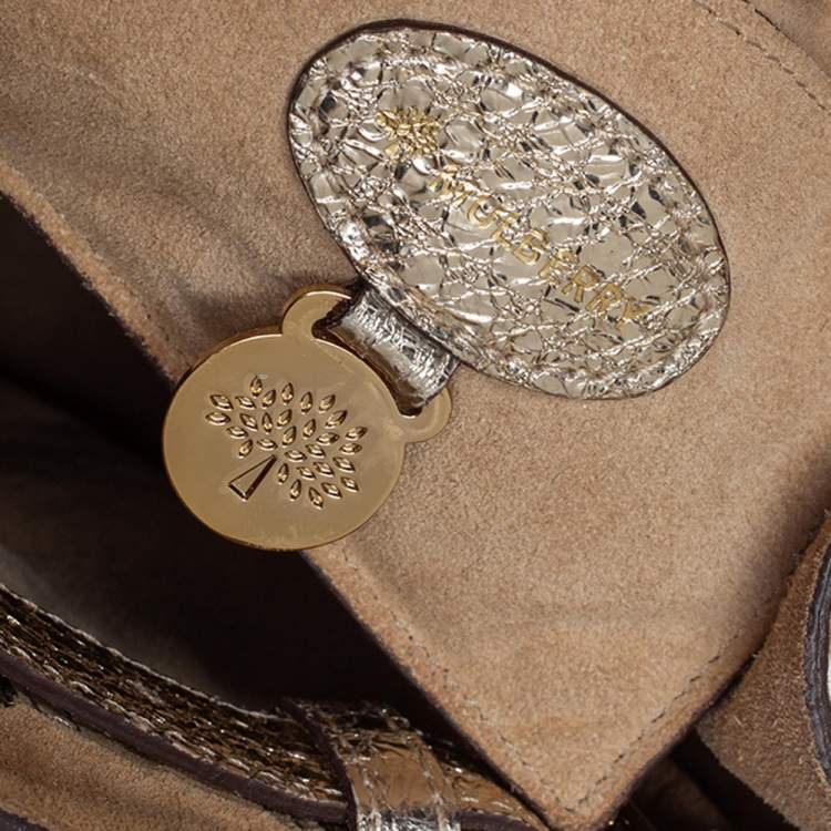 Pre Owned Mulberry Metallic Gold Textured Leather Bayswater Satchel