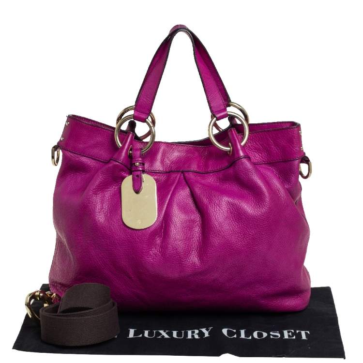 Pre Owned Mulberry Magenta Leather Metal Plate Charm Shoulder Bag