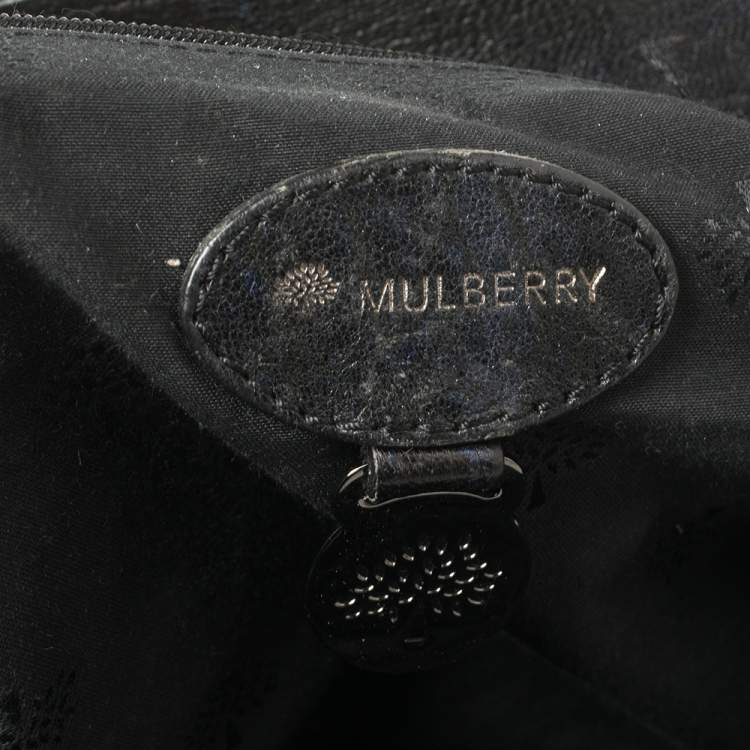 Pre Owned Mulberry Metallic Blue/Black Textured Leather Alexa Satchel