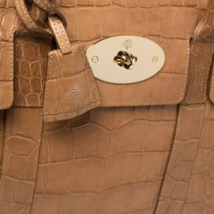 مملوكة مسبقًا Mulberry Tan Croc Embossed Leather Bayswater Satchel
