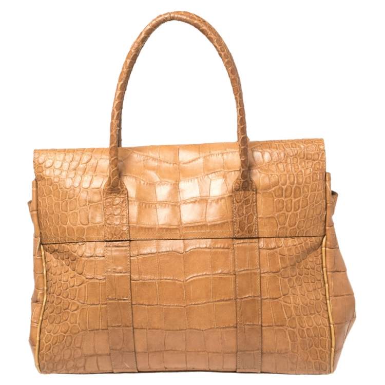مملوكة مسبقًا Mulberry Tan Croc Embossed Leather Bayswater Satchel