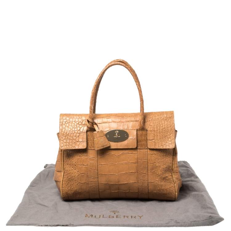مملوكة مسبقًا Mulberry Tan Croc Embossed Leather Bayswater Satchel