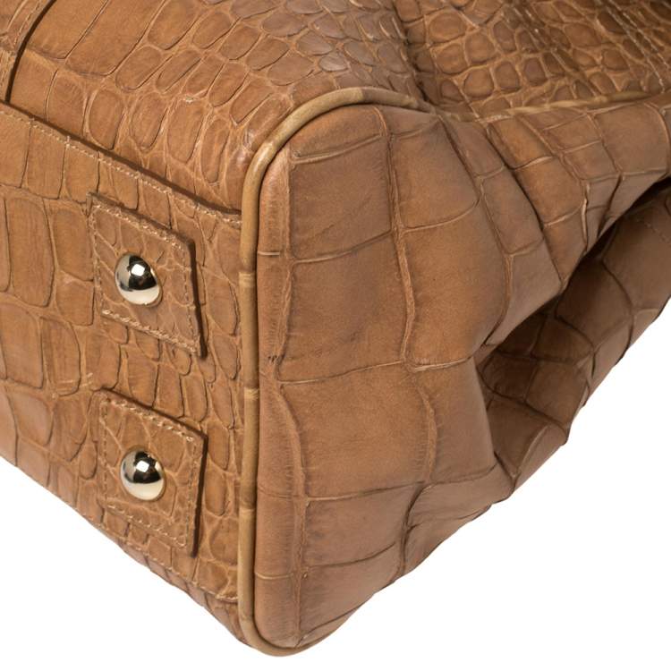 مملوكة مسبقًا Mulberry Tan Croc Embossed Leather Bayswater Satchel