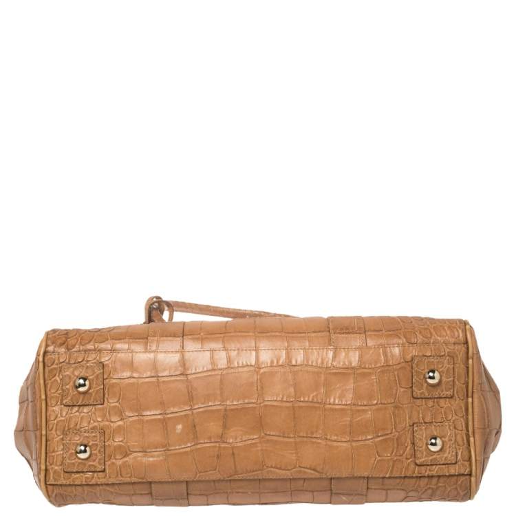 مملوكة مسبقًا Mulberry Tan Croc Embossed Leather Bayswater Satchel