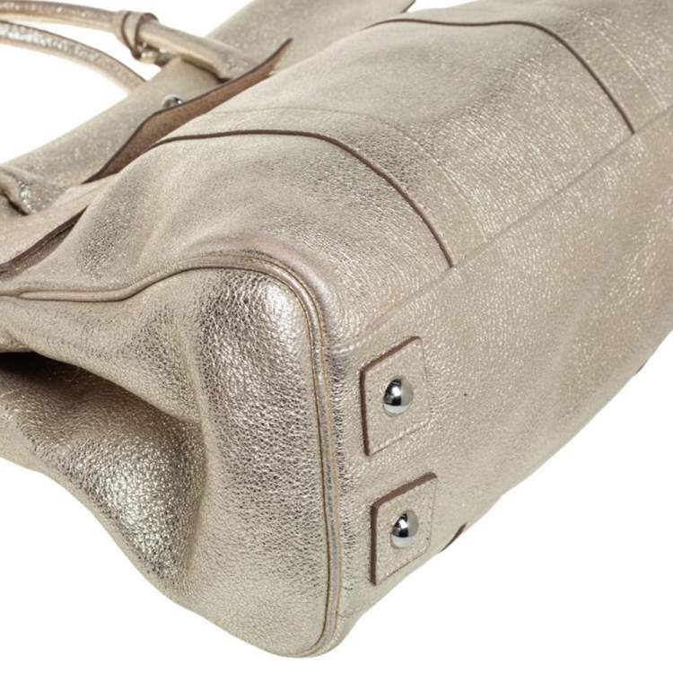 Pre Owned Mulberry Metallic Gold Crinkle Leather Bayswater Satchel