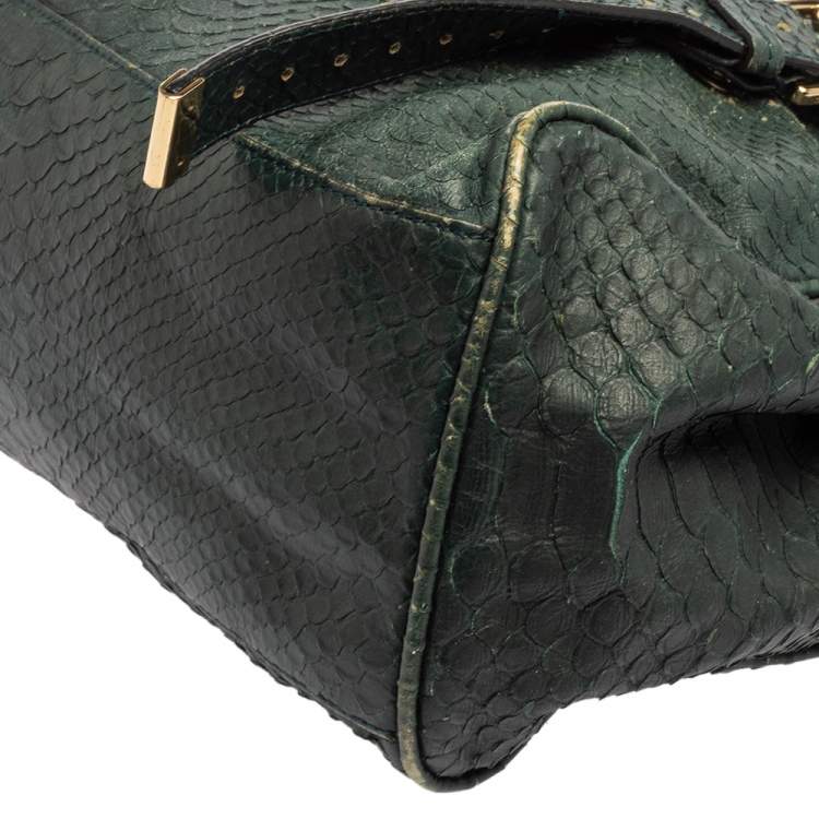 Pre Owned Mulberry Dark Teal Green Python Embossed Leather Oversized Alexa Satchel