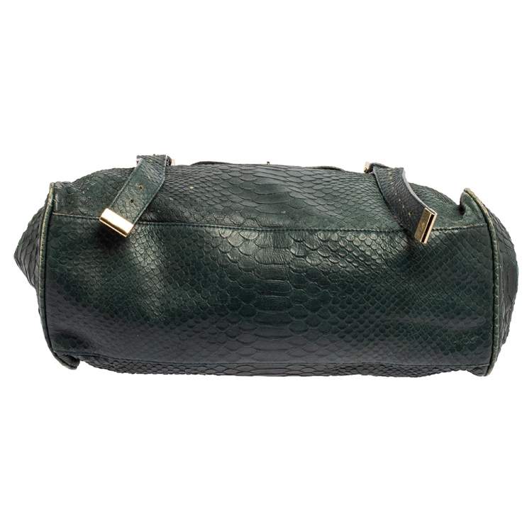 Pre Owned Mulberry Dark Teal Green Python Embossed Leather Oversized Alexa Satchel