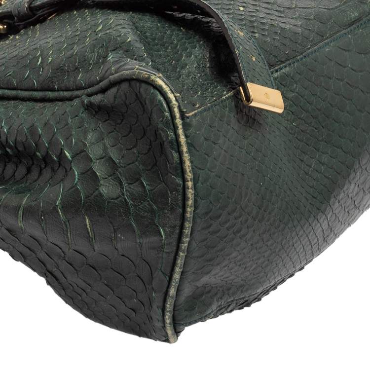 Pre Owned Mulberry Dark Teal Green Python Embossed Leather Oversized Alexa Satchel