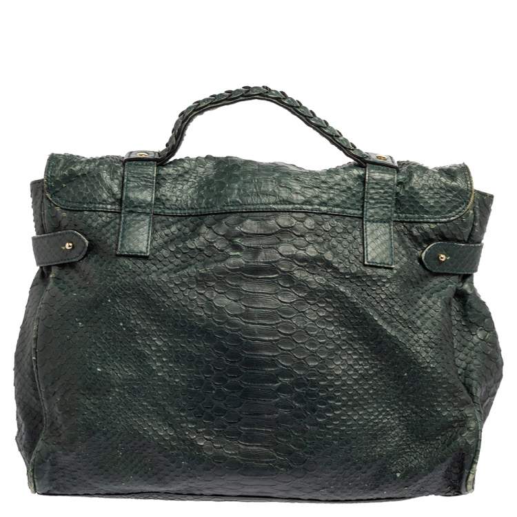 Pre Owned Mulberry Dark Teal Green Python Embossed Leather Oversized Alexa Satchel