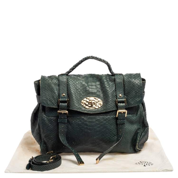 Pre Owned Mulberry Dark Teal Green Python Embossed Leather Oversized Alexa Satchel